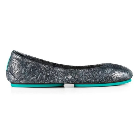 Tieks Drago Metallic Foil Leather Ballet Flats With Turquoise Sole 7 - Picture 1 of 9
